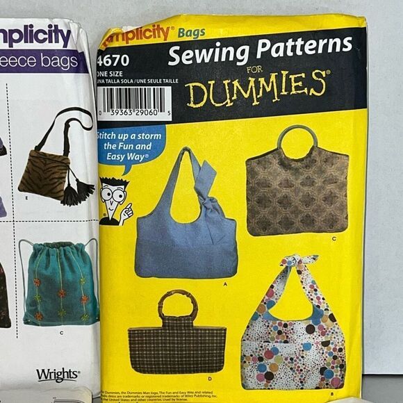 Lot 4 Craft Patterns Purses New Simplicity And Others Pillows Table Cloth Napkin - Picture 3 of 9